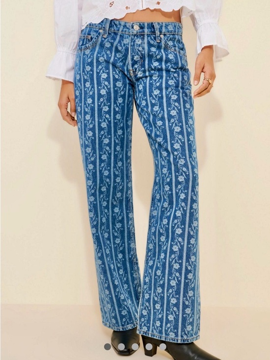 Free People Denim - Free People Blue Floral Stripe Wide-Leg Jeans